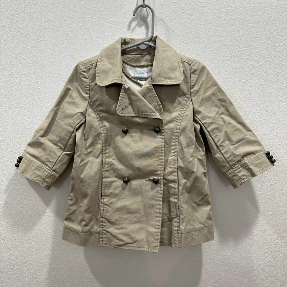 Jacadi Paris tan girls trench coat fleece liner Kids Double-Breasted Jacket